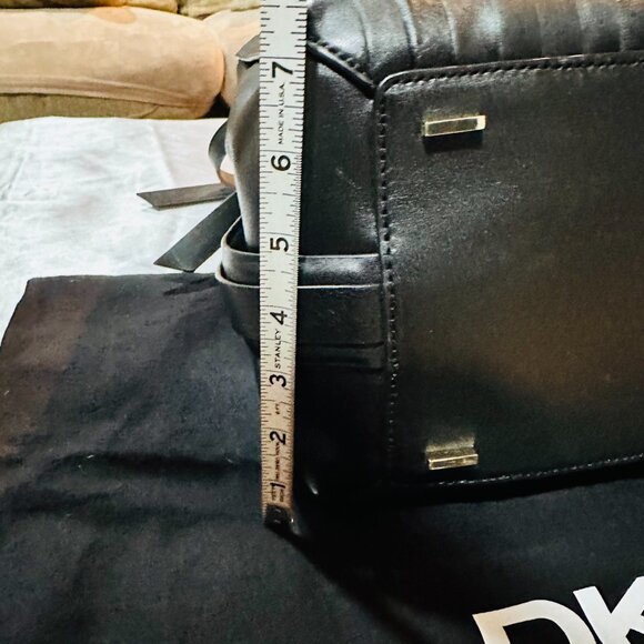 Brand New DKNY Luxury Black Leather Pleated Bucket Bag...
